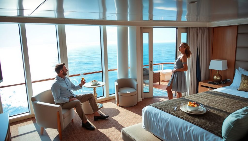 suite A well dressed man and woman are enjoying a luxury suite on a cruise ship during a bright sunny day 5