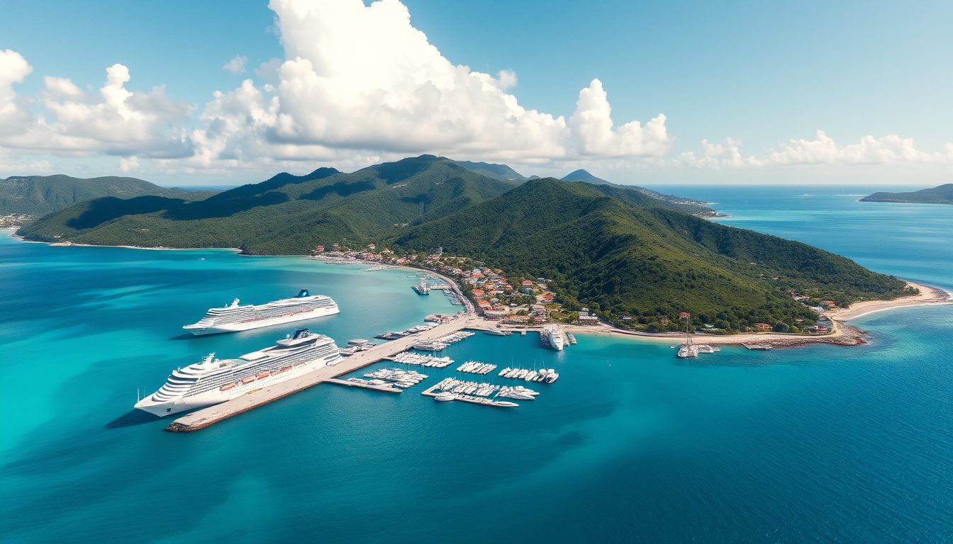 A high resolution aerial view of the port at Road Town Tortola in the British Virgin Islands