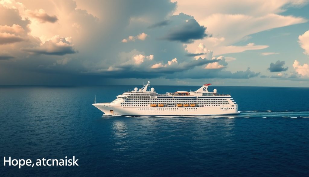 Cruise ship sailing calmly after a hurricane, representing travel protection and peace of mind.