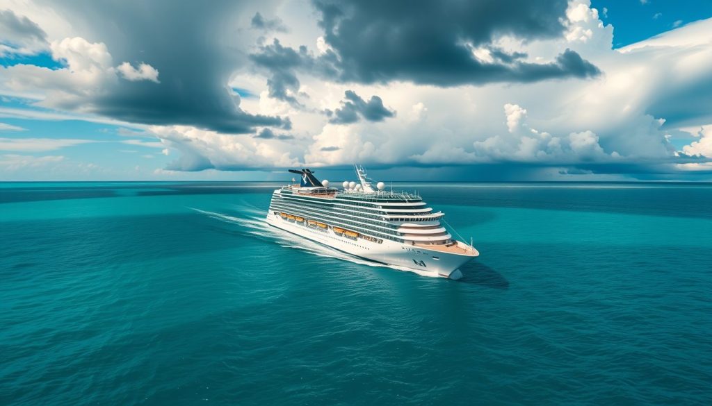Cruise ship equipped with advanced hurricane tracking technology for passenger safety