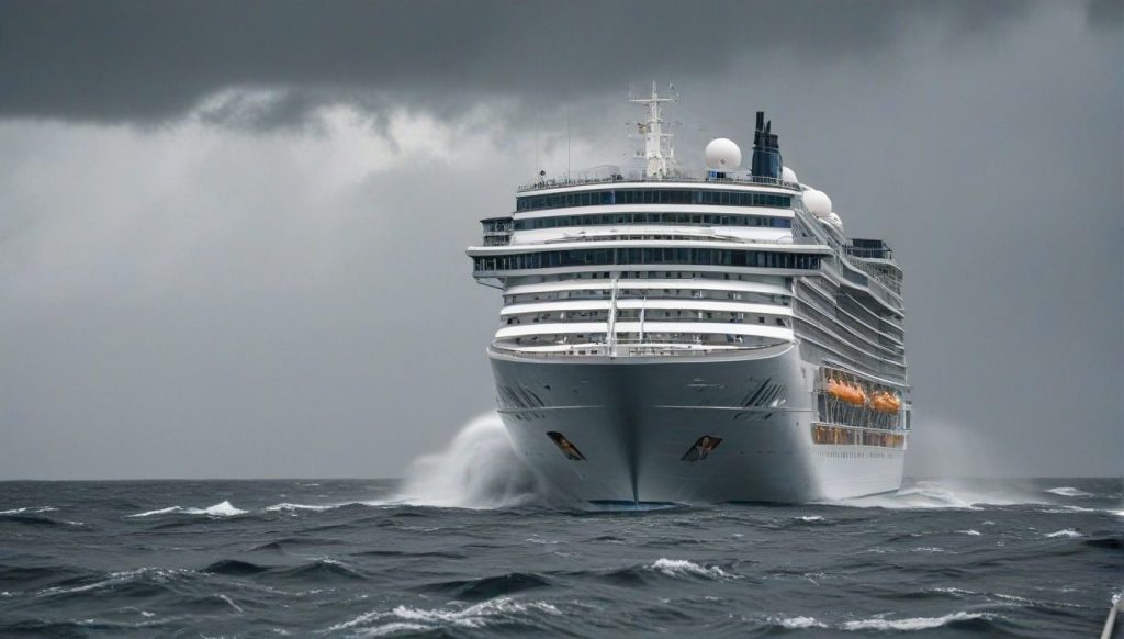 Cruise ship sailing calmly after a hurricane, representing travel protection and peace of mind.