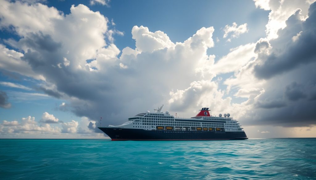 Cruise ship prepared for hurricane season with advanced safety measures and clear skies