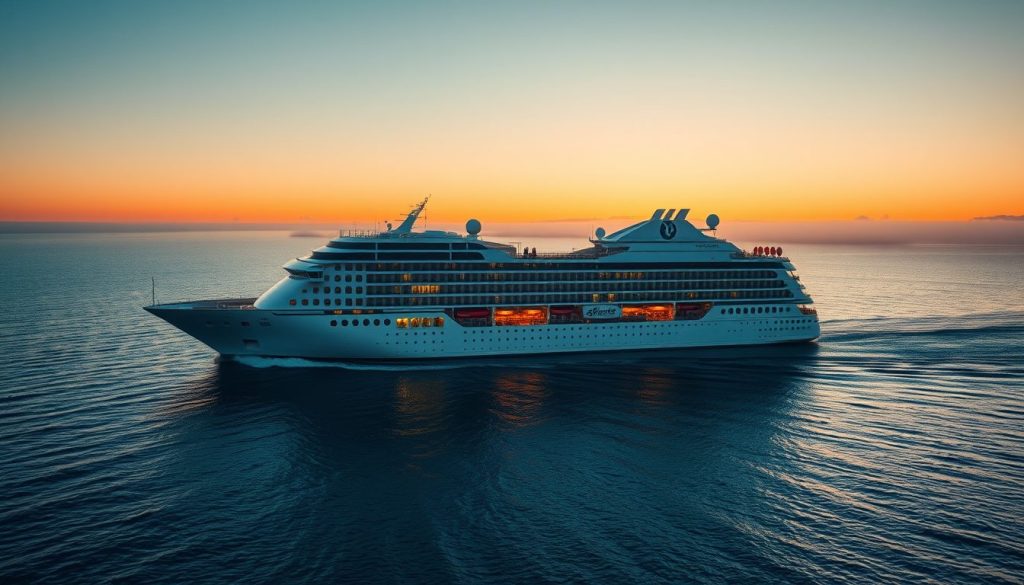Ultra high resolution cinematic photograph of a luxury cruise ship sailing through calm blue water a 4132018070
